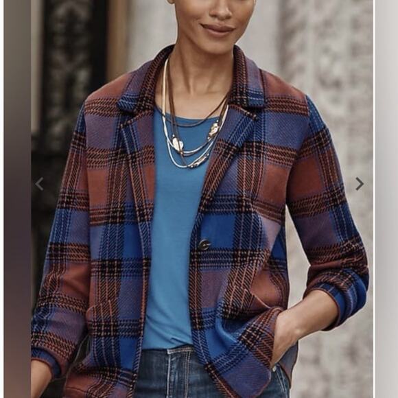 J. Jill Jackets & Blazers - J Jill Plaid Sweater Jacket Blazer Blue Orange Size Large